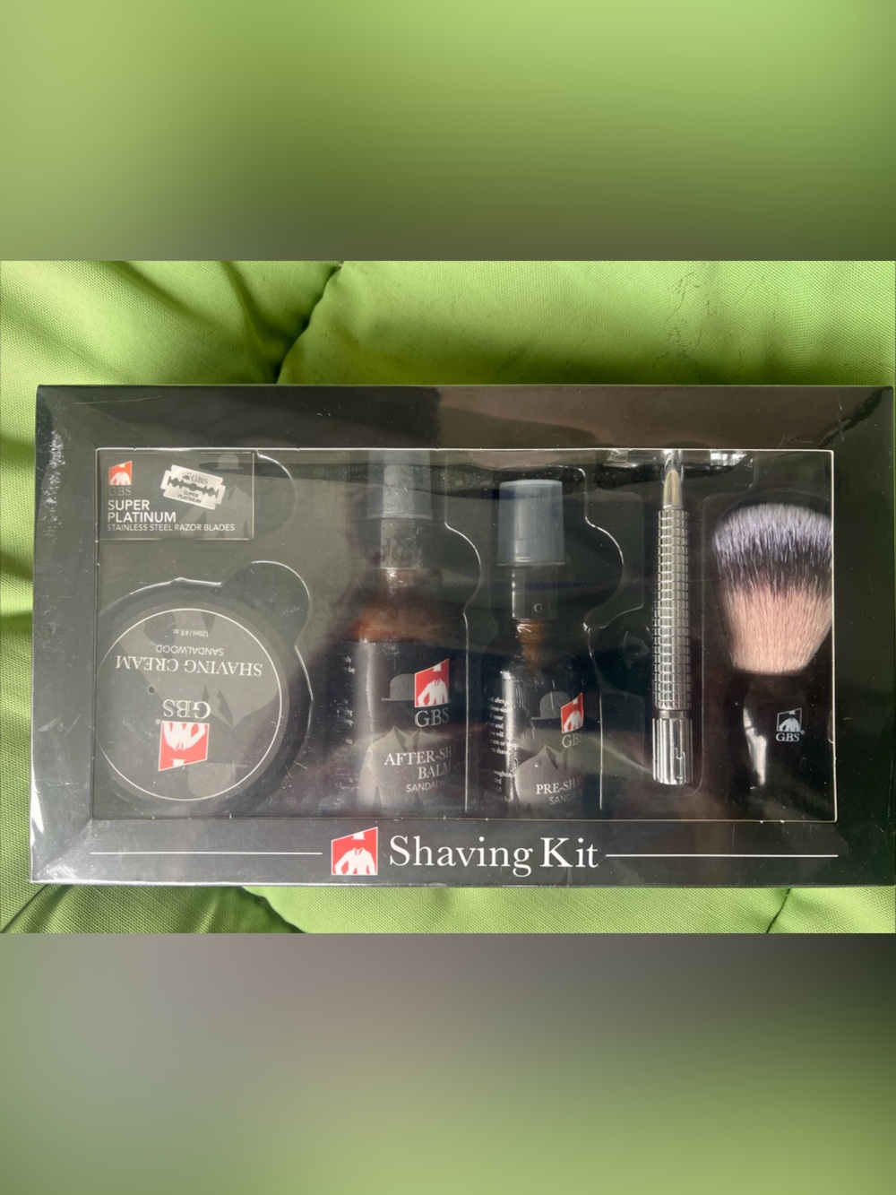 G.B.S Men’s Shaving Kit - Sandalwood-Brush, DE Razor, Oil, A/S, Shave Cream NIB
